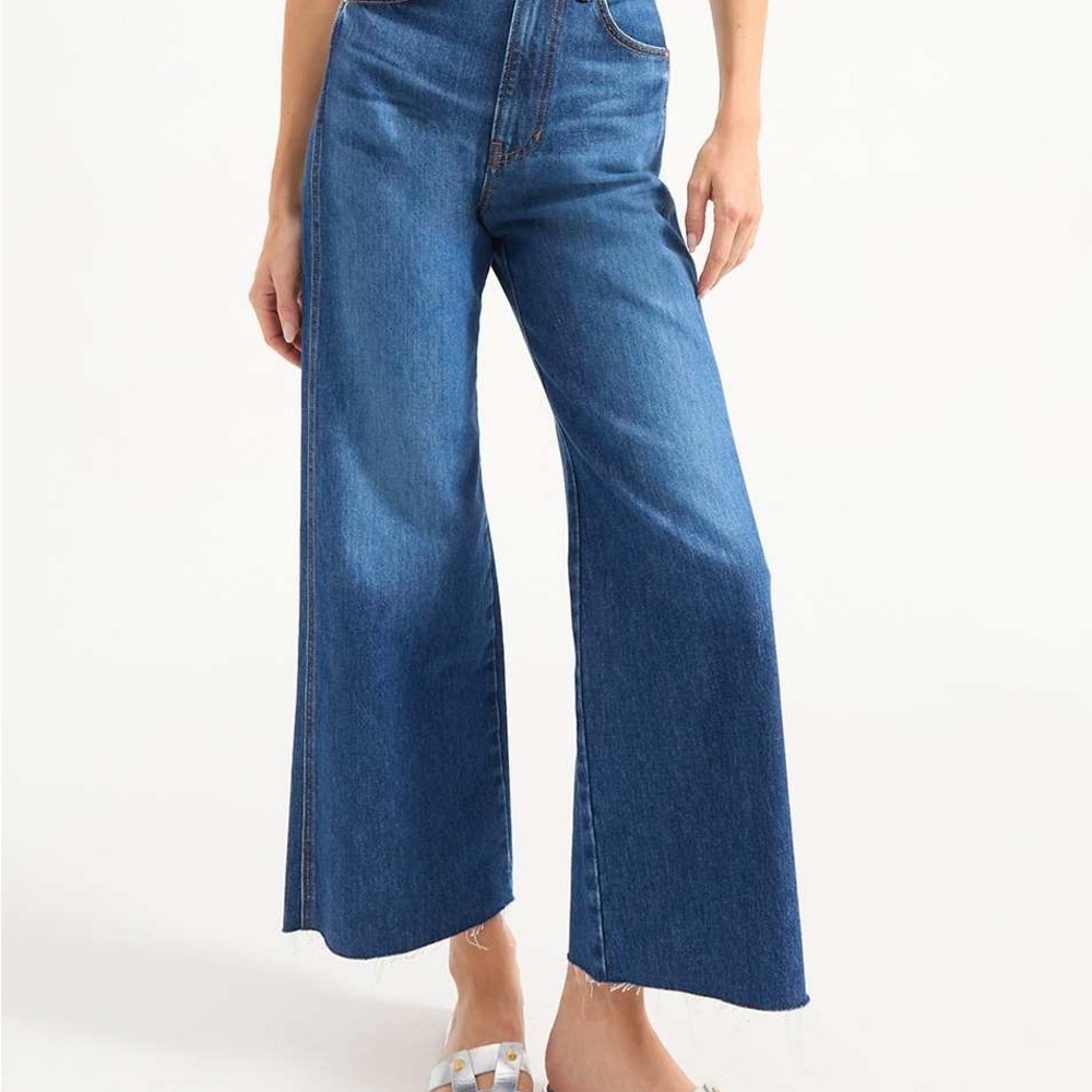 VERONICA BEARD Taylor Cropped High Rise Wide Leg in Bright Blue NWT. - Picture 5 of 6